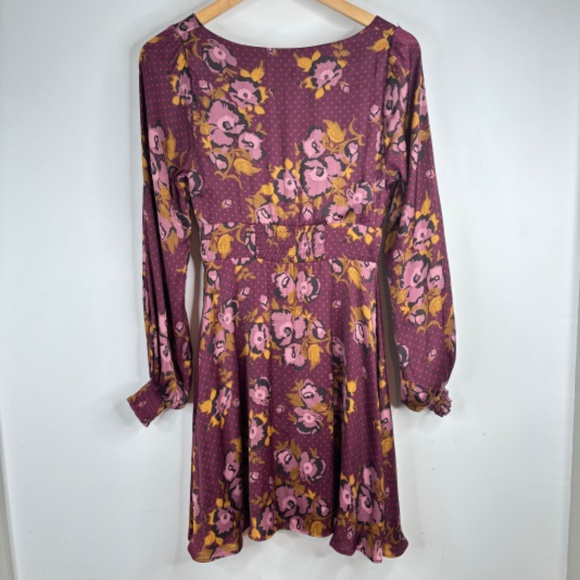 Free People Morning Light Long Sleeve Dress 6 Balloon Sleeve Floral Boho 70s - Picture 8 of 15